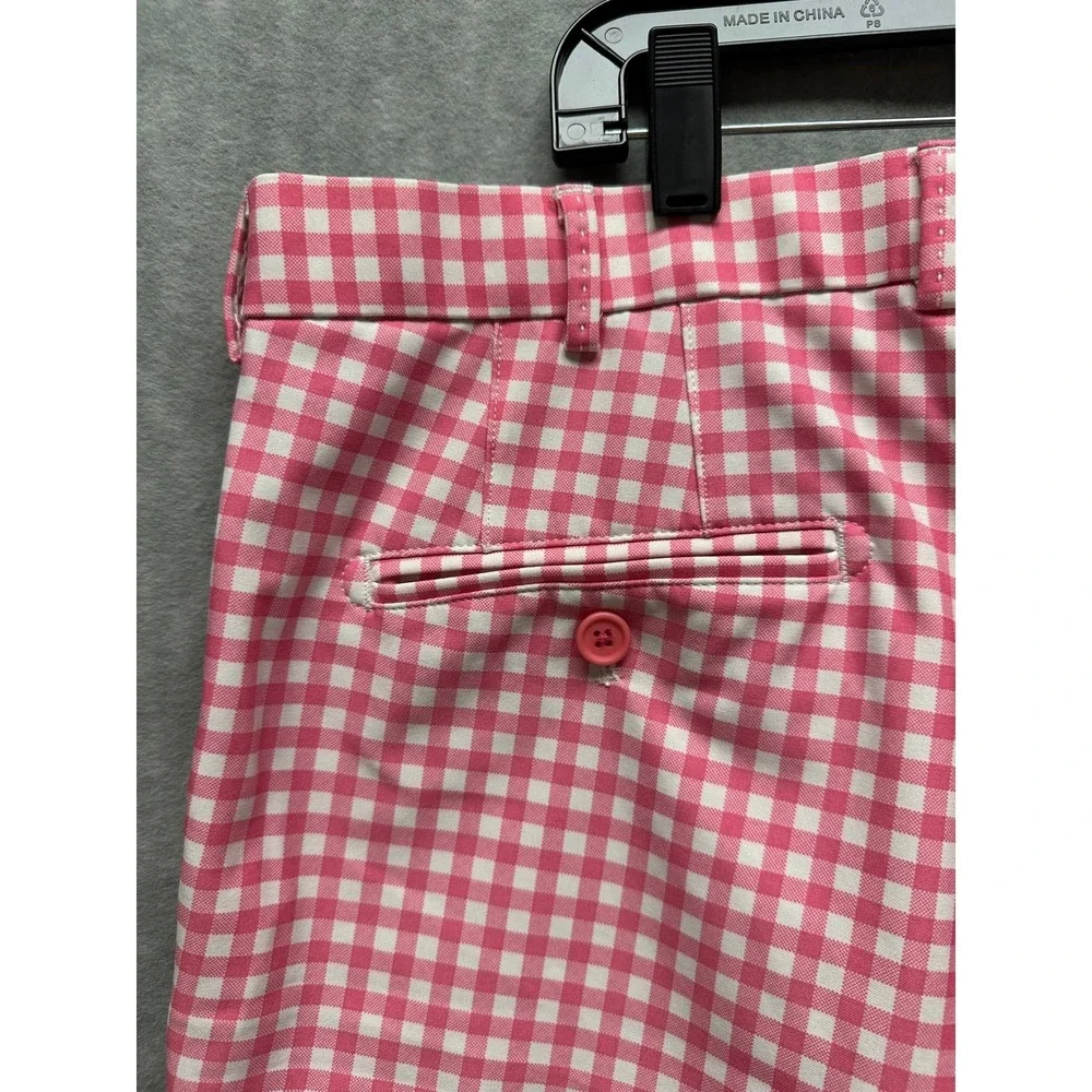 Peter Millar Gingham Golf Shorts Wicking Mens 36 Pink White  Preppy‎ Plaid